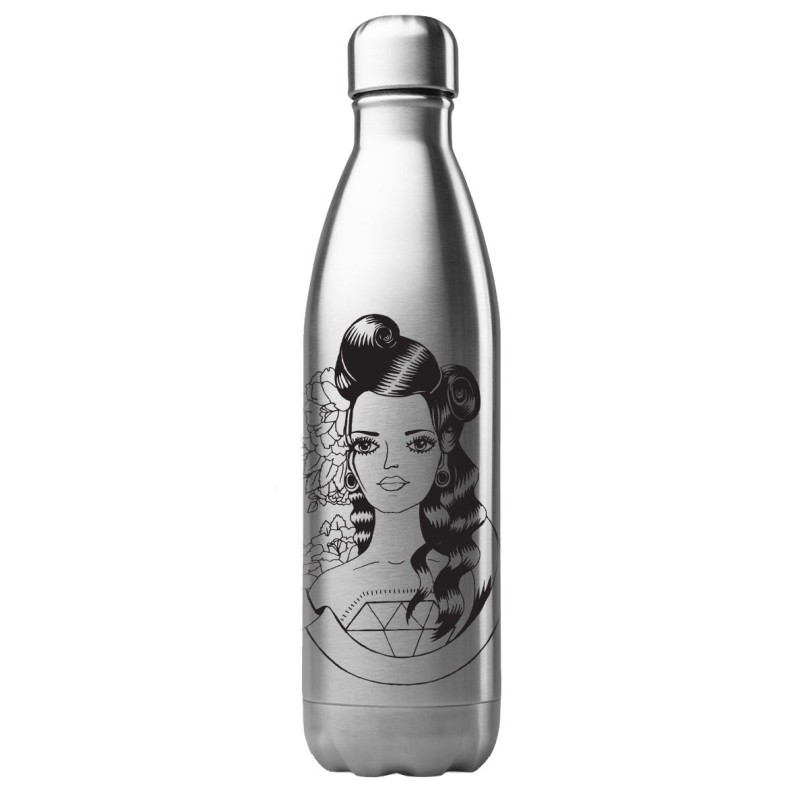 Bouteille gourde isotherme acier inox 500 ml imprimé Illustration art fille tatouage