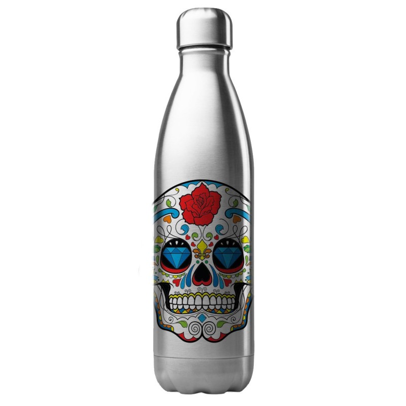 Bouteille gourde isotherme acier inox 500 ml imprimé Illustration tête de mort mexicain