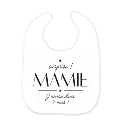 Bavoir bébé imprimé citation naissance humour Surprise Mamie j'arrive dans 9 mois