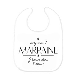 Bavoir bébé imprimé citation naissance humour Surprise Marraine j'arrive dans 9 mois