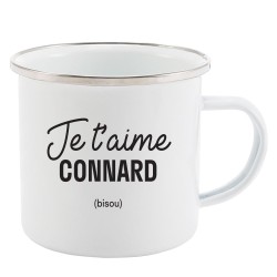 Mug Tasse Rétro en métal émaillé imprimé humour Je t'aime connard bisou
