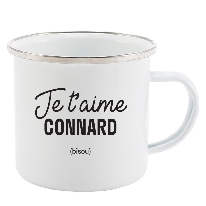 Mug Tasse Rétro en métal émaillé imprimé humour Je t'aime connard bisou