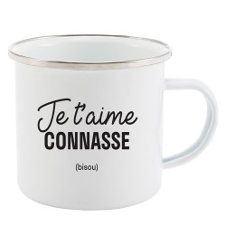 Mug Tasse Rétro en métal émaillé imprimé humour Je t'aime connasse bisou