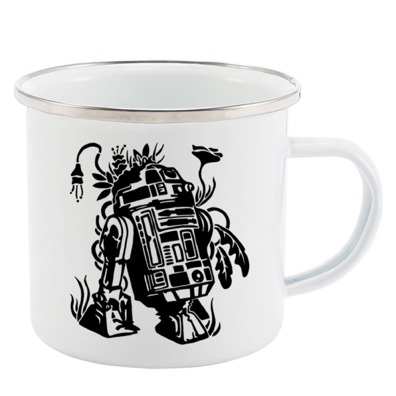 Mug Tasse Rétro en métal émaillé imprimé humour illustration robot r2d