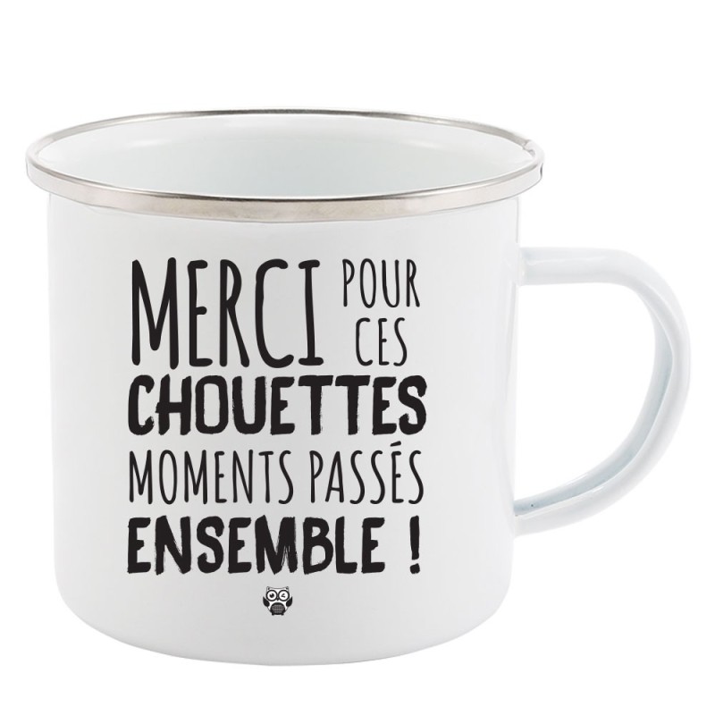 Mug Tasse Rétro en métal émaillé imprimé humour citation Merci pour ces chouettes moments passés ensemble