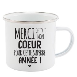Mug Tasse Rétro en métal émaillé imprimé humour citation Merci de tout mon coeur pour cette superbe année
