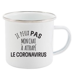 Mug Tasse Rétro en métal émaillé imprimé humour citation Je peux pas mon chat a attrapé le coronavirus