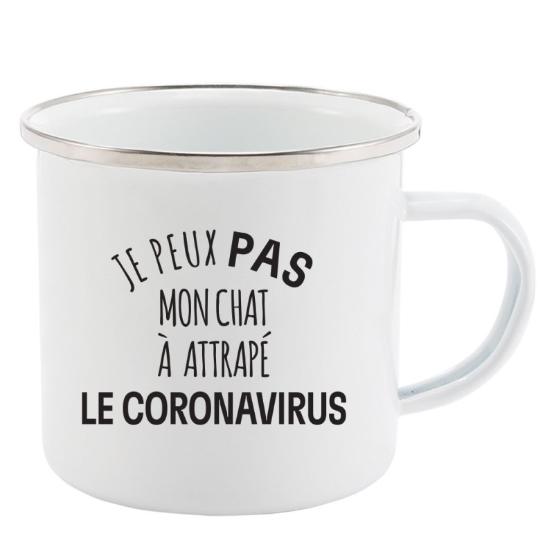 Mug Tasse Rétro en métal émaillé imprimé humour citation Je peux pas mon chat a attrapé le coronavirus