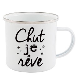 Mug Tasse Rétro en métal émaillé imprimé humour citation Chut je rêve