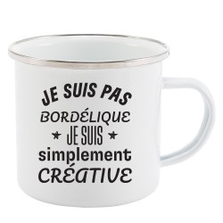 Mug Tasse Rétro en métal émaillé imprimé humour citation Je suis pas bordélique je suis simplement créative