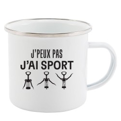 Mug Tasse Rétro en métal émaillé imprimé humour citation J'peux pas j'ai sport