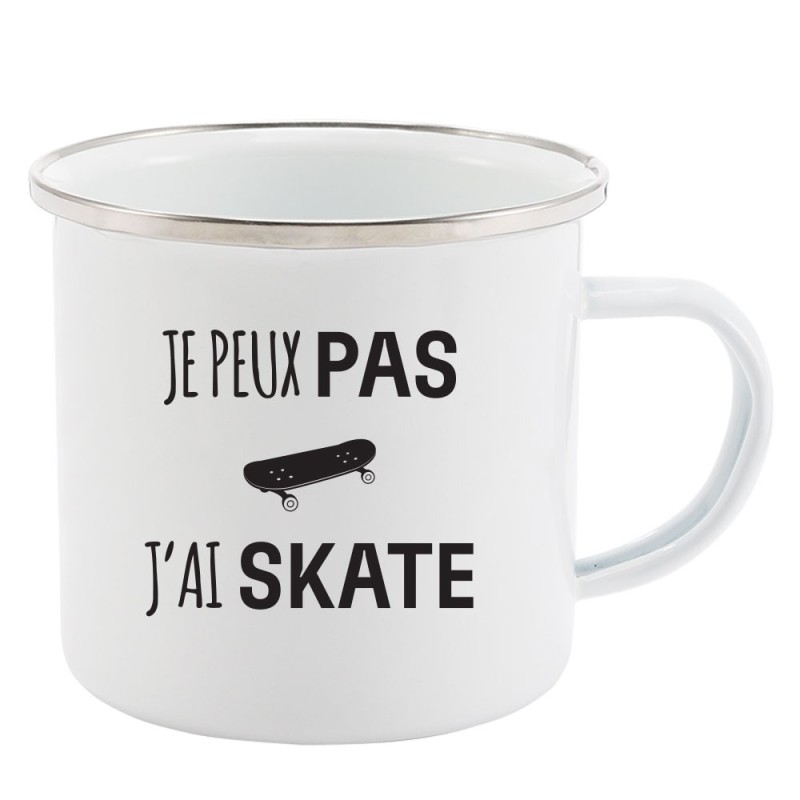 Mug Tasse Rétro en métal émaillé imprimé humour citation J'peux pas j'ai skate