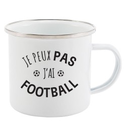 Mug Tasse Rétro en métal émaillé imprimé humour citation J'peux pas j'ai Football