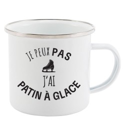 Mug Tasse Rétro en métal émaillé imprimé humour citation Patin a glace