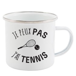 Mug Tasse Rétro en métal émaillé imprimé humour citation J'peux pas j'ai Tennis