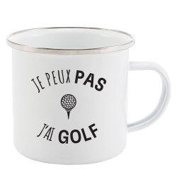 Mug Tasse Rétro en métal émaillé imprimé humour citation J'peux pas j'ai golf
