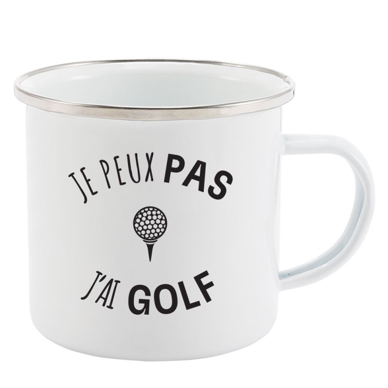 Mug Tasse Rétro en métal émaillé imprimé humour citation J'peux pas j'ai golf