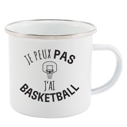 Mug Tasse Rétro en métal émaillé imprimé humour citation Je peux pas j'ai basketball