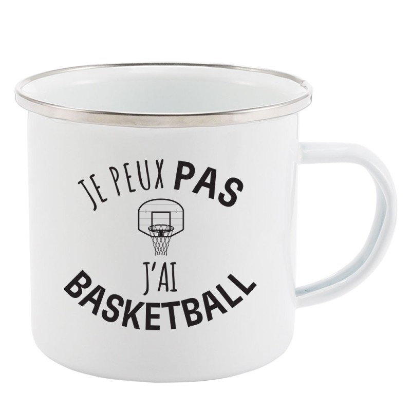 Mug Tasse Rétro en métal émaillé imprimé humour citation Je peux pas j'ai basketball