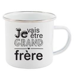 Mug Tasse Rétro en métal émaillé imprimé humour citation Je vais être grand frère