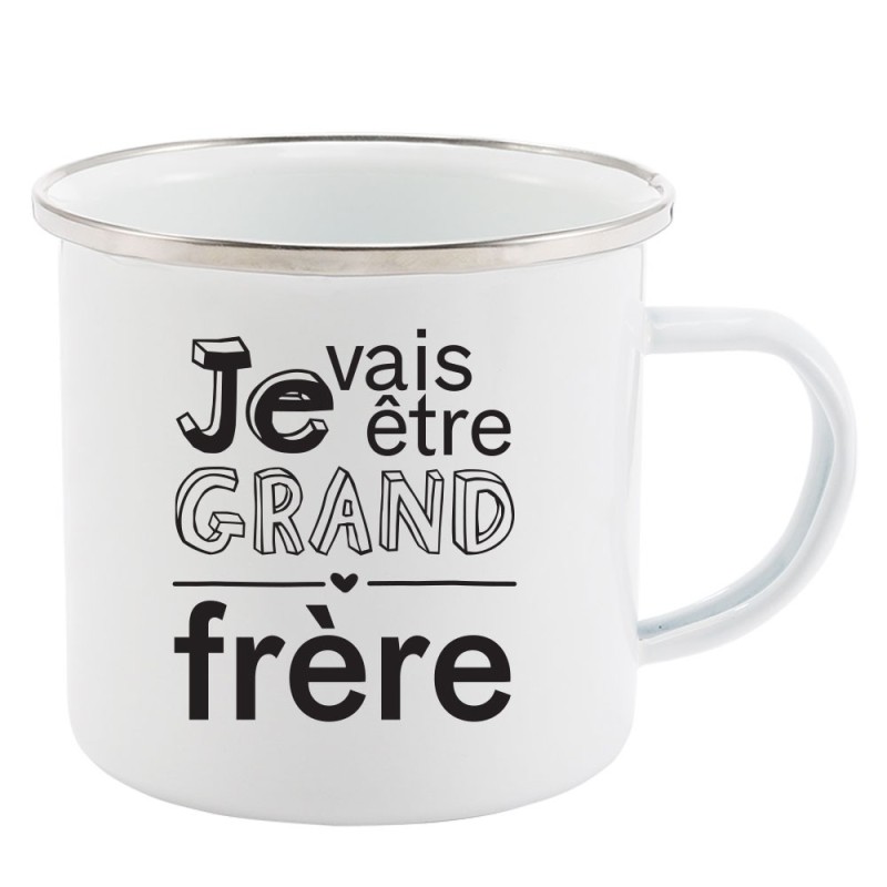 Mug Tasse Rétro en métal émaillé imprimé humour citation Je vais être grand frère