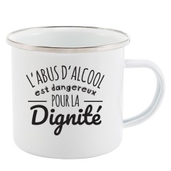 Mug Tasse Rétro en métal émaillé imprimé humour citation L'abus d'alcool est dangereux pour la dignité