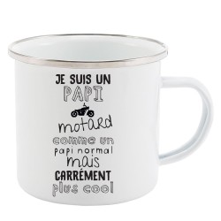 Mug Tasse Rétro en métal émaillé imprimé humour citation Je suis un papi motard carrément plus cool