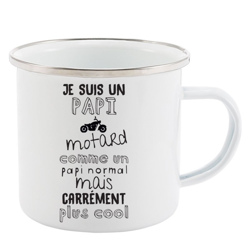 Mug Tasse Rétro en métal émaillé imprimé humour citation Je suis un papi motard carrément plus cool