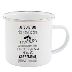 Mug Tasse Rétro en métal émaillé imprimé humour citation Je suis un tonton motard carrément plus cool