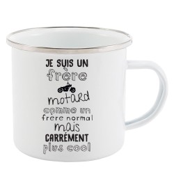 Mug Tasse Rétro en métal émaillé imprimé humour citation Je suis un Frère motard carrément plus cool