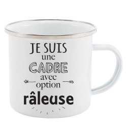 Mug Tasse Rétro en métal émaillé imprimé humour citation Je suis une cadre avec option râleuse