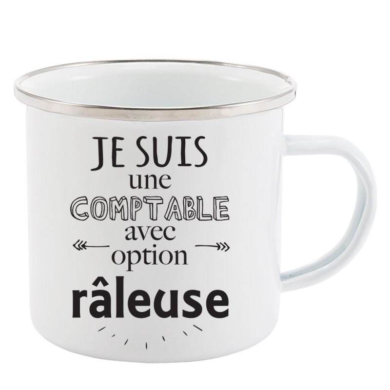 Mug Tasse Rétro en métal émaillé imprimé humour citation Je suis une comptable avec option râleuse