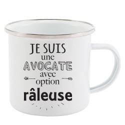 Mug Tasse Rétro en métal émaillé imprimé humour citation Je suis une avocate avec option râleuse