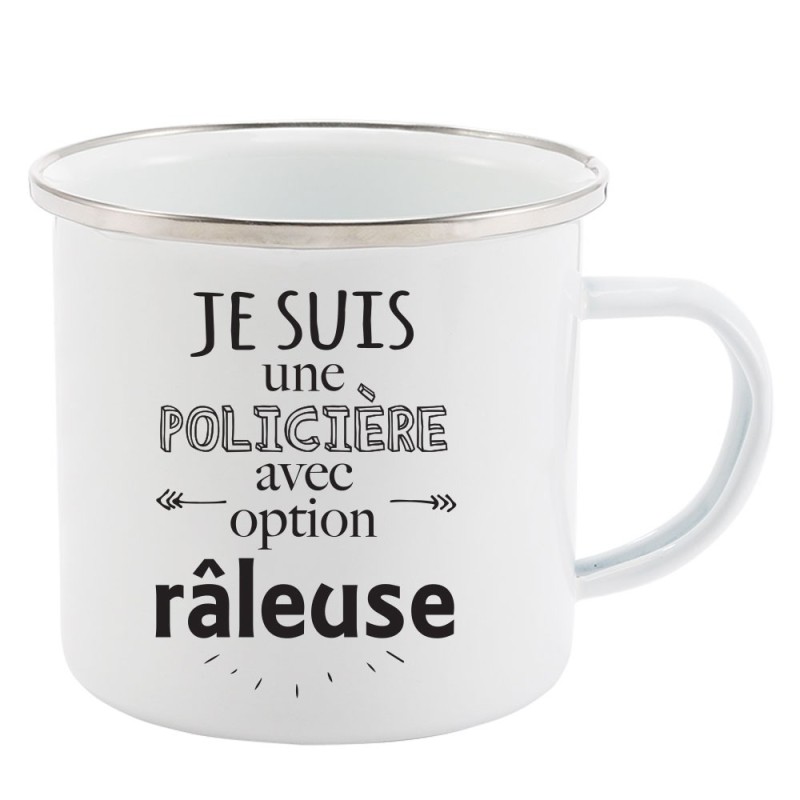Mug Tasse Rétro en métal émaillé imprimé humour citation Je suis une fonctionnaire avec option râleuse