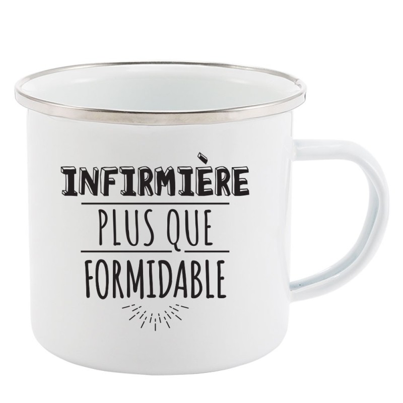 Mug Tasse Rétro en métal émaillé imprimé humour citation Infirmière plus que formidable