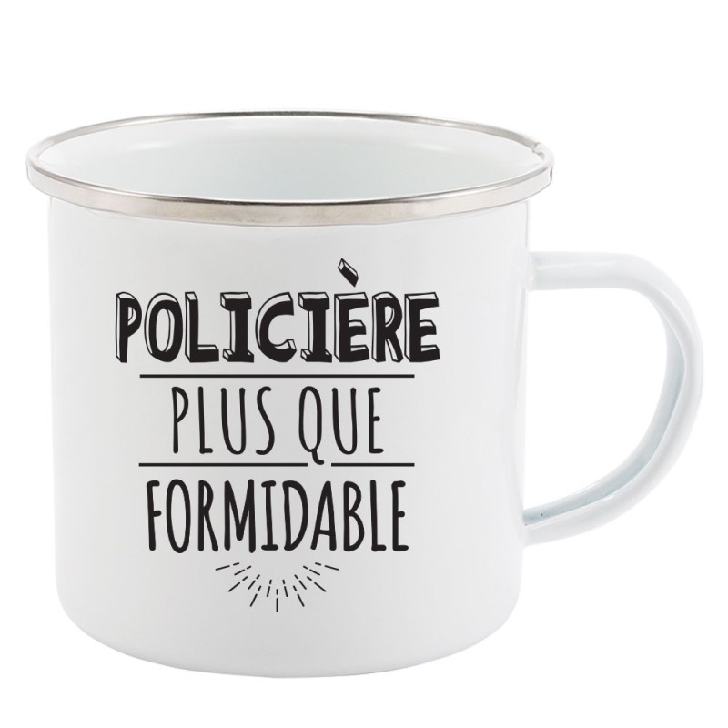 Mug Tasse Rétro en métal émaillé imprimé humour citation Policière plus que formidable