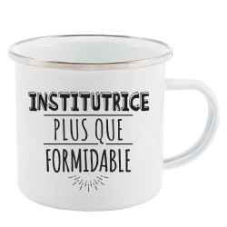 Mug Tasse Rétro en métal émaillé imprimé humour citation Institutrice plus que formidable