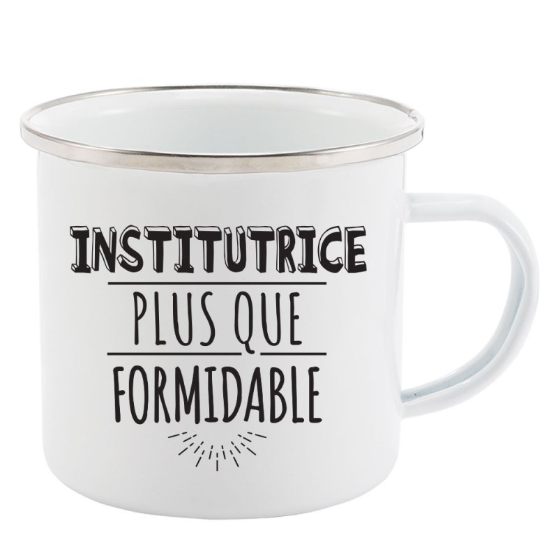 Mug Tasse Rétro en métal émaillé imprimé humour citation Institutrice plus que formidable