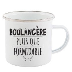 Mug Tasse Rétro en métal émaillé imprimé humour citation Boulangère plus que formidable