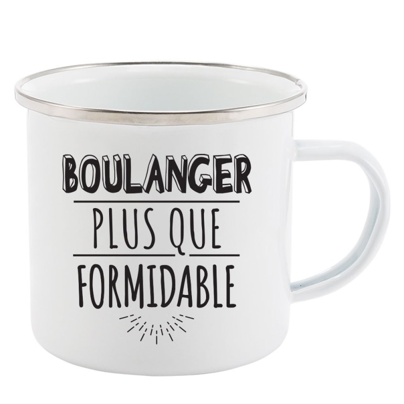 Mug Tasse Rétro en métal émaillé imprimé humour citation Boulanger plus que formidable