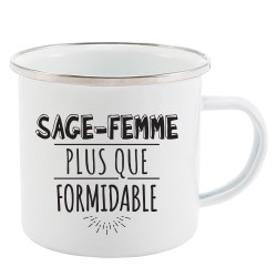 Mug Tasse Rétro en métal émaillé imprimé humour citation Sage femme plus que formidable