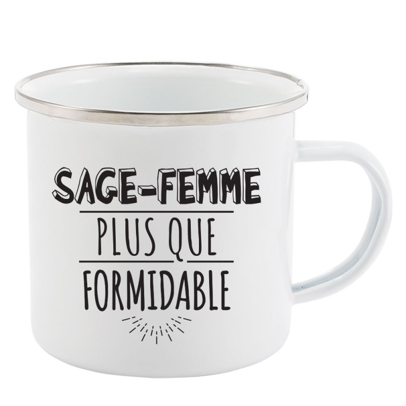 Mug Tasse Rétro en métal émaillé imprimé humour citation Sage femme plus que formidable