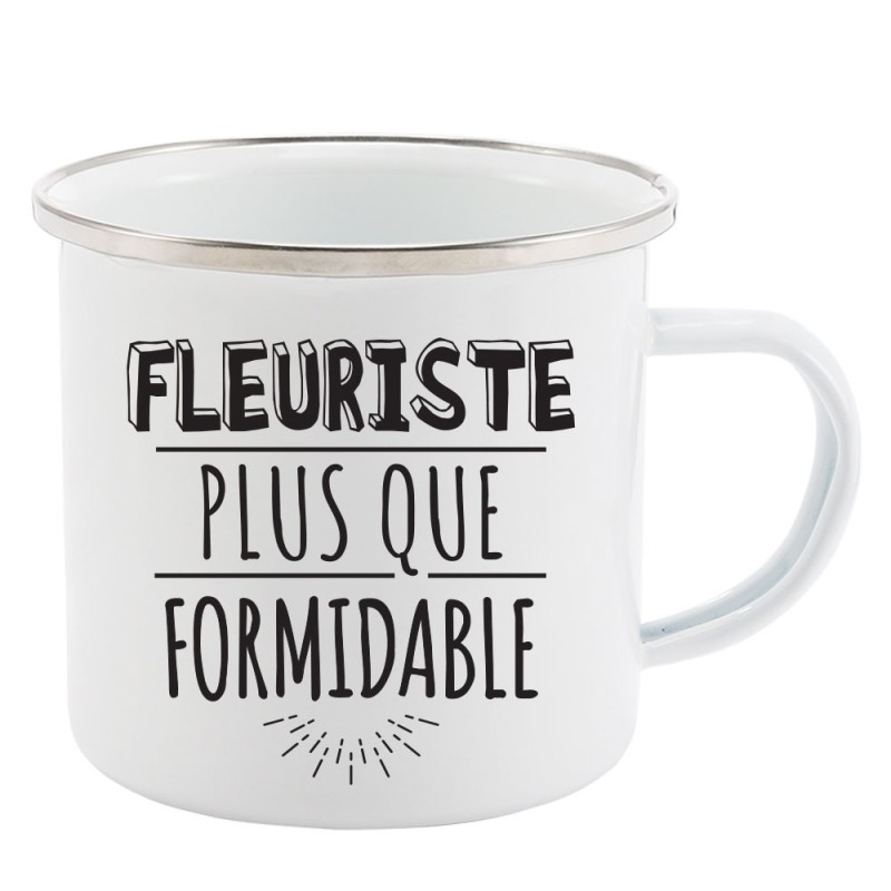 Mug Tasse Rétro en métal émaillé imprimé humour citation Fleuriste plus que formidable