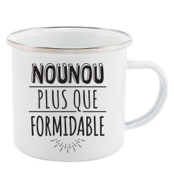Mug Tasse Rétro en métal émaillé imprimé humour citation Nounou plus que formidable