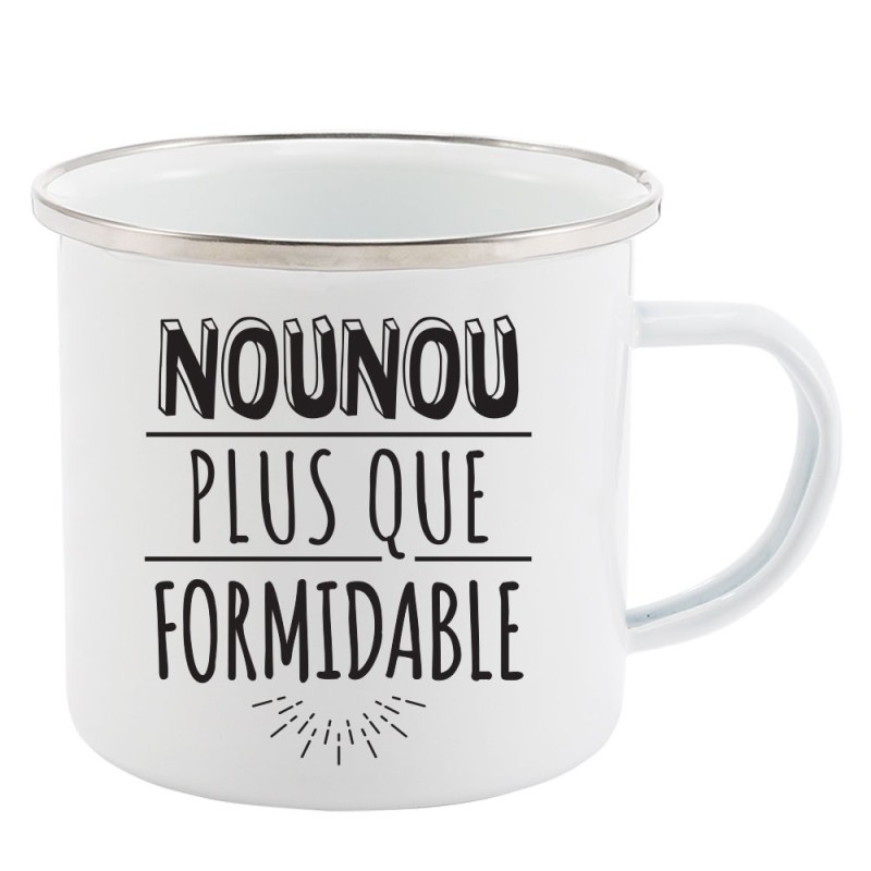 Mug Tasse Rétro en métal émaillé imprimé humour citation Nounou plus que formidable