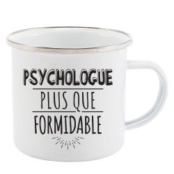Mug Tasse Rétro en métal émaillé imprimé humour citation Psychologue plus que formidable