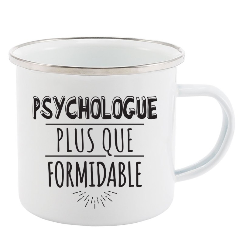 Mug Tasse Rétro en métal émaillé imprimé humour citation Psychologue plus que formidable