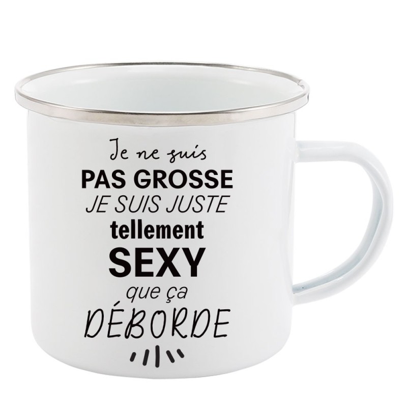 Mug Tasse Rétro en métal émaillé imprimé humour citation Je ne suis pas grosse je suis juste tellement sexy