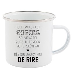 Mug Tasse Rétro en métal émaillé imprimé humour citation Soeur souviens toi que si tu tombes je te relèverai
