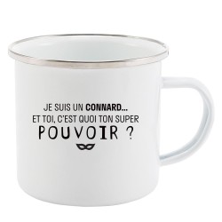 Mug Tasse Rétro en métal émaillé imprimé humour citation Je suis un connard et toi c'est quoi ton pouvoir